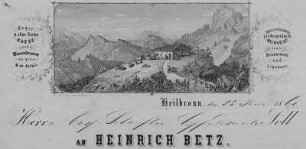 Rechnung der Käse- und Landesproduktehandlung Heinrich Betz mit Ansicht einer Almhütte