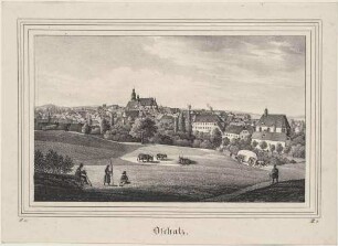 Stadtansicht von Oschatz, aus der Zeitschrift Saxonia Band 2