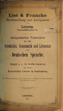 Lager-Verzeichnis. 188. 1887