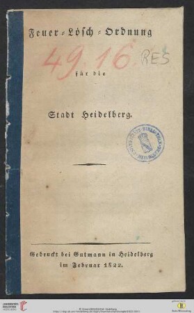 Feuer-Lösch-Ordnung für die Stadt Heidelberg