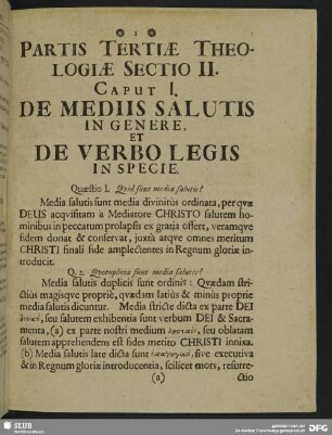 Partis Tertiae Theologiae Sectio II.