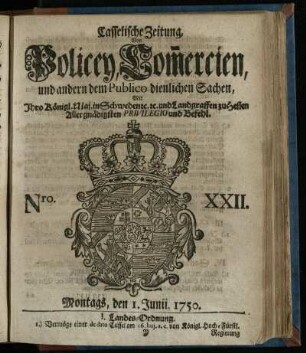 Nro. XXII, Montags, den 1. Junii. 1750