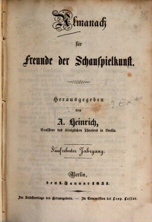 Almanach für Freunde der Schauspielkunst. 15. 1851