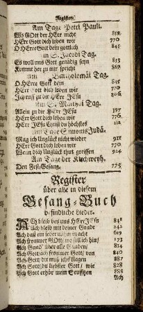 Register über alle in diesem Gesang-Buch befindliche Lieder.