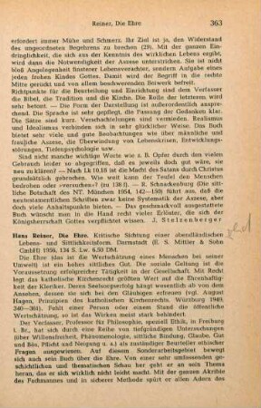 363-364 [Rezension] Reiner, Hans, Die Ehre