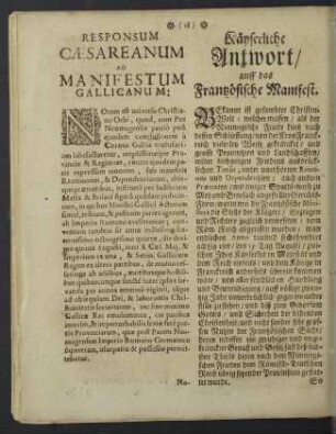 Kayserliche Antwort auff das Frantzösische Manifest.