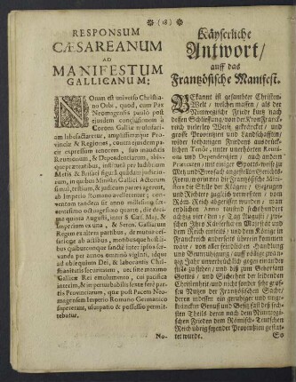 Kayserliche Antwort auff das Frantzösische Manifest.
