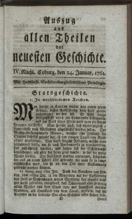 IV. Nachl. Coburg, den 24. Januar, 1761.