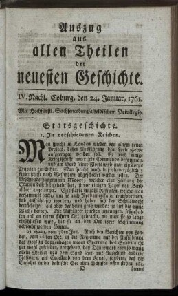 IV. Nachl. Coburg, den 24. Januar, 1761.