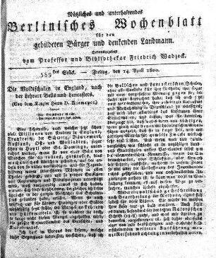 589stes Stueck, Freitag, den 14. April 1820