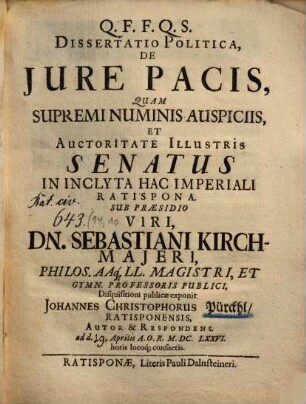 Dissertatio Politica De Jure Pacis