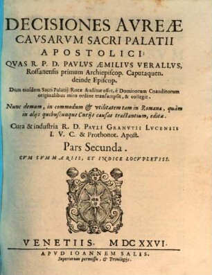 Decisiones Avreae Cavsarvm Sacri Palatii Apostolici. 2