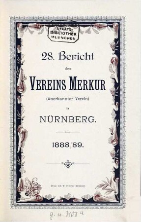 Jahresbericht des Vereins Merkur in Nürnberg. 28. 1888/89