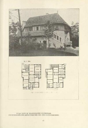 Villa Dotti in Villenkolonie Grunewald. Pförtnerhaus und Grundrisse des Erd- und Obergeschosses