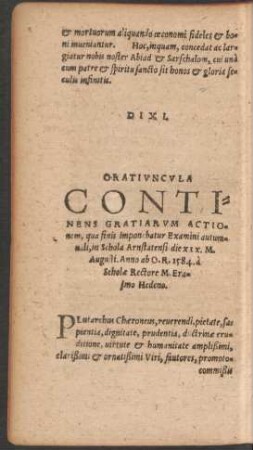 Oratiuncula Continens Gratiarum Actionem ...