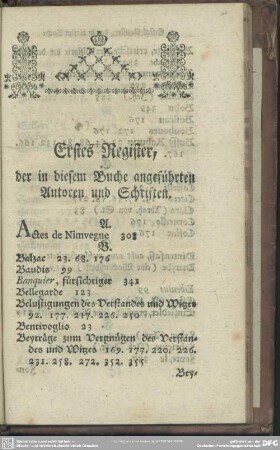 Erstes Register, der in diesem Buche angeführten Autoren und Schriften