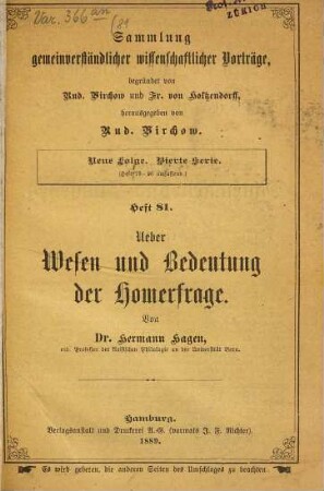 Über Wesen und Bedeutung der Homerfrage