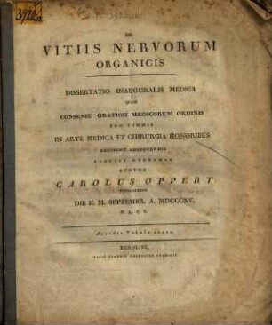 De vitiis nervorum organicis : Diss. inaug. med. ; cum tab. aen.
