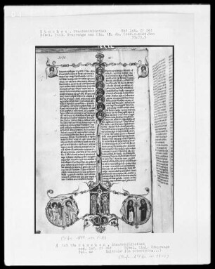 Bibel italienischen Ursprungs — Textseite mit einer historisierten Initiale und Miniaturen am Rand, Folio 4verso