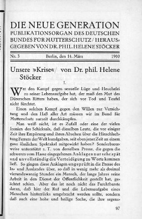 Unsere "Krise"/ von Dr. phil. Helene Stöcker