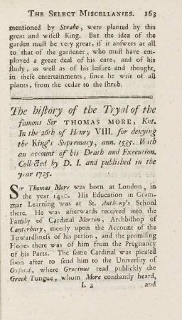 The history of the Tryal of the famous Sir Thomas More, Knt. In the 26th of Henry VIII. for denying the King's Supremacy, ann. 1535 ...