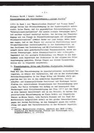 Frauenbewegung und Friedensbewegung - einige Aspekte