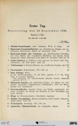 Erster Tag: Donnerstag, den 24. September 1936, Beginn 3 Uhr (Nr. 1-350)