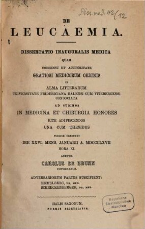 De leucaemia : dissertatio inauguralis medica