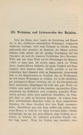 III. Wohnung und Lebensweise der Malaien