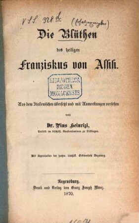 Die Blüthen des heiligen Franziskus von Assisi