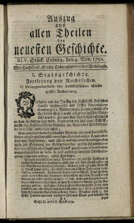 XLV. Stück. Coburg, den 4. Nov. 1752.
