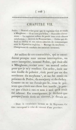 Chapitre VII. Pedro. - Nouvel ordre pour que le capitaine Cox se rende à Mheghoun. - ...