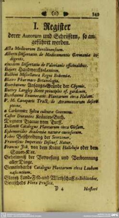 I. Register derer Autorum und Schrifften, so angeführet werden