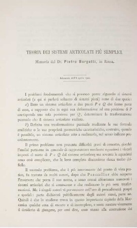 Teoria dei sistemi articolati più semplici.