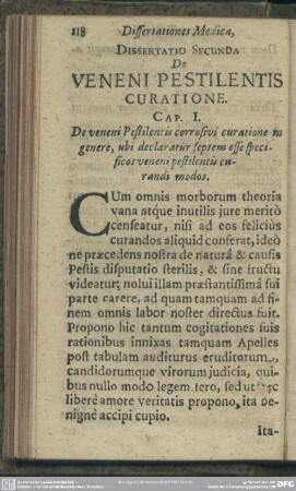 Dissertatio Secunda, De Veneni Pestlientis Curatione