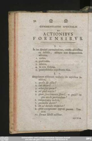 Commentatio Specialis De Actionibus Forensibus.