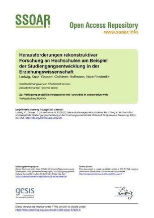 Herausforderungen rekonstruktiver Forschung an Hochschulen am Beispiel der Studiengangsentwicklung in der Erziehungswissenschaft