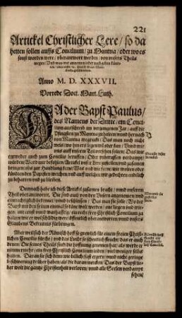 Artickel Christlicher Lere/ so da hetten sollen auffs Concilium/ zu Mantua ...