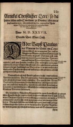Artickel Christlicher Lere/ so da hetten sollen auffs Concilium/ zu Mantua ...