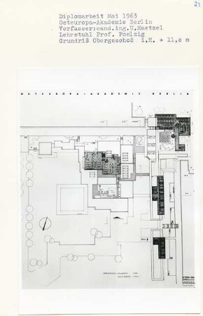 Osteuropa-Akademie, Berlin-Spandau (Diplomarbeit bei Peter Poelzig): Grundriss Obergeschoss + 11.00, 1:200