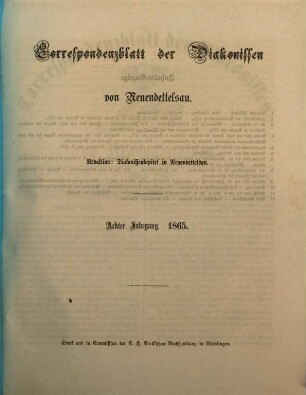 Korrespondenzblatt der Diakonissen von Neuendettelsau. 8, 8. 1865