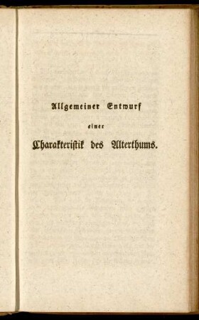 Allgemeiner Entwurf einer Charakteristik des Alterthums