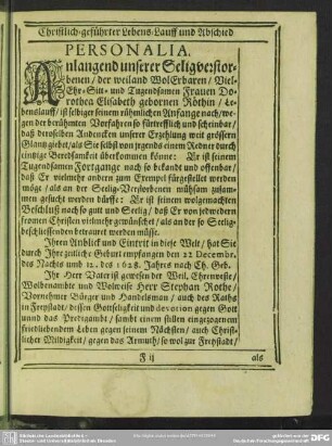 Lebenslauf : Personalia. Christlich-geführter Lebens-Lauff und Abschied