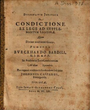 Disputatio iuridica de condictione ex lege ad supplementum legitimae