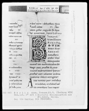 Cassiodor, Historia Ecclesiastica — Initiale E(O TEMPORE), Folio 124recto