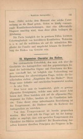 10. Allgemeiner Charakter des Risikos