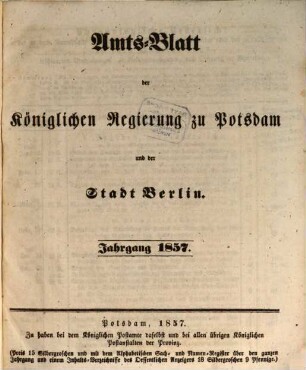 Amtsblatt der Regierung in Potsdam. 1857