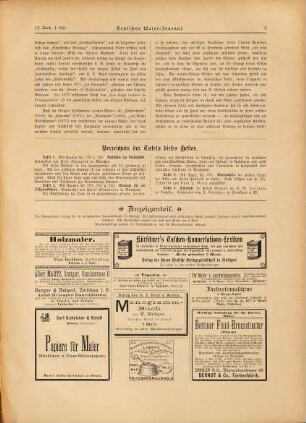 Deutsches Maler-Journal : Plafonds, Vestibule, Treppenhäuser, Wanddecorationen, Sgraffitten, Holz- und Marmor-Malerei, Blumen, Alphabete, Schilder, Embleme, Plakate etc. ; für den praktischen Gebrauch der Zimmer- & Decorationsmaler, Lakierer, Architekten, Zeichenschulen etc.. 13. [1890], H. 1 - 4