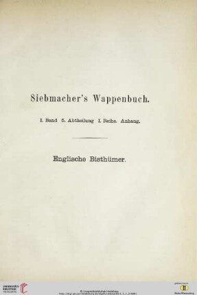 Bd. I.5. Anhang: Englische Bisthümer