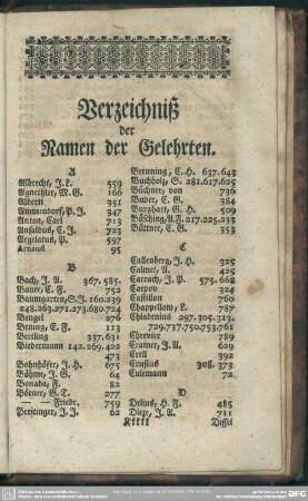 Verzeichniß der Namen der Gelehrten